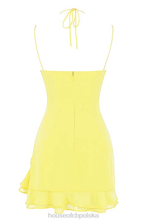 House of CB Mini Sukienka Falbany Jaskier Kolorowy Stylowy Look