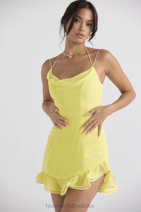 House of CB Mini Sukienka Falbany Jaskier Kolorowy Stylowy Look