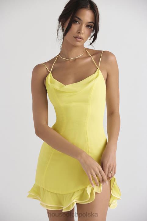 House of CB Mini Sukienka Falbany Jaskier Kolorowy Stylowy Look
