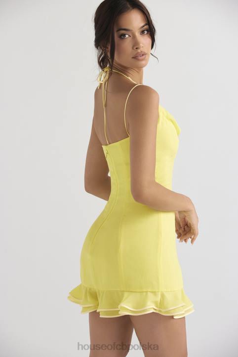 House of CB Mini Sukienka Falbany Jaskier Kolorowy Stylowy Look