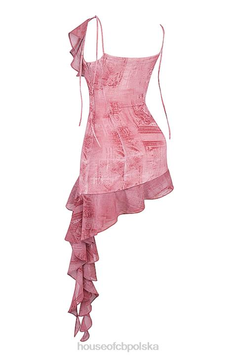 House of CB Różowa mini sukienka z falbanami Lyrah 4PND140 modna odzież kobieca