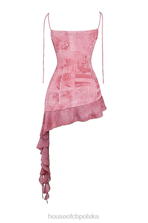 House of CB Różowa mini sukienka z falbanami Lyrah 4PND140 modna odzież kobieca