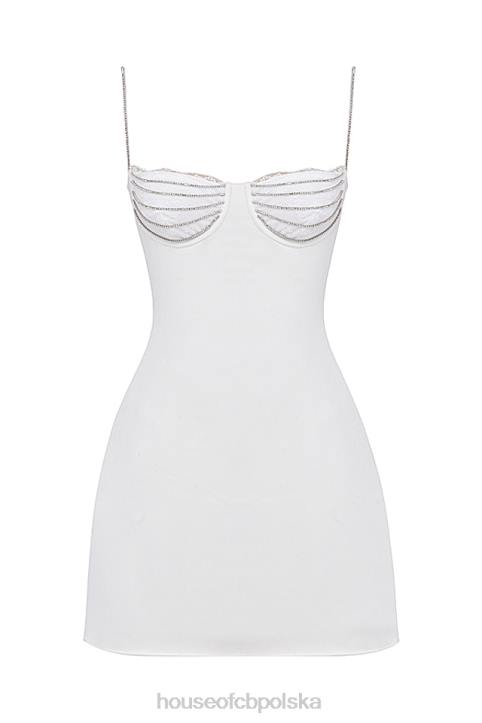 House of CB Sukienka mini z kryształkami w odcieniu kości słoniowej modna elegancja