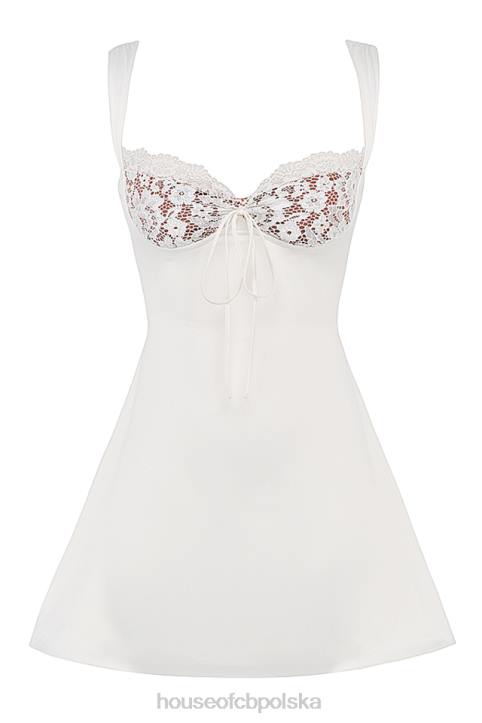 House of CB Sukienka mini satynowa koronkowa kość słoniowa elegancka moda