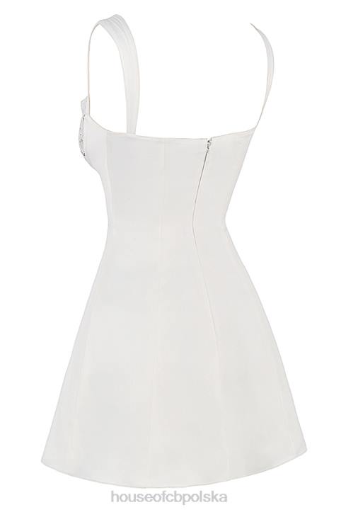 House of CB Sukienka mini satynowa koronkowa kość słoniowa elegancka moda