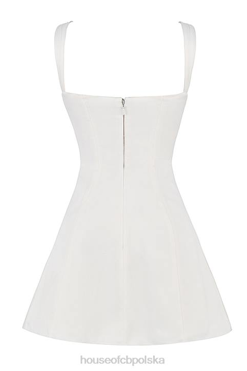 House of CB Sukienka mini satynowa koronkowa kość słoniowa elegancka moda