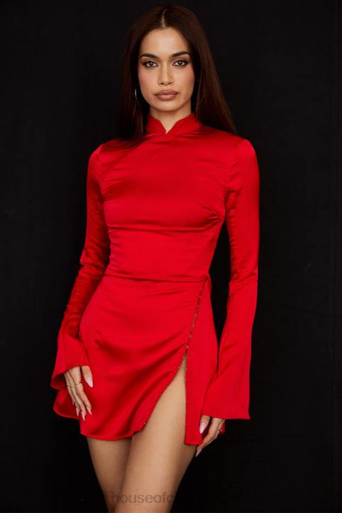 House of CB Czerwona Satynowa Mini Sukienka Alyssa Idealna na Wyjścia
