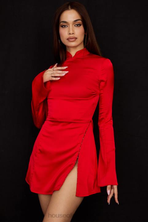 House of CB Czerwona Satynowa Mini Sukienka Alyssa Idealna na Wyjścia