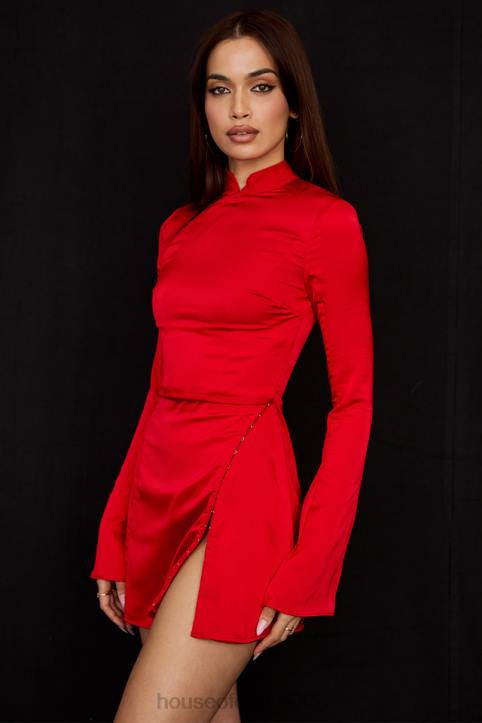 House of CB Czerwona Satynowa Mini Sukienka Alyssa Idealna na Wyjścia