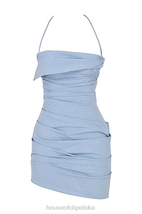 House of CB sukienka mini baby blue z odkrytymi plecami i wiązaniem na szyi