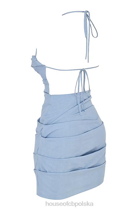 House of CB sukienka mini baby blue z odkrytymi plecami i wiązaniem na szyi