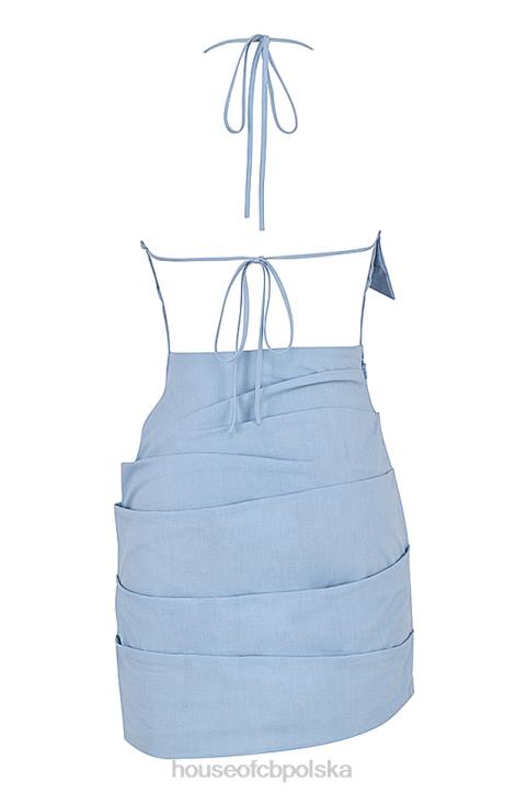 House of CB sukienka mini baby blue z odkrytymi plecami i wiązaniem na szyi