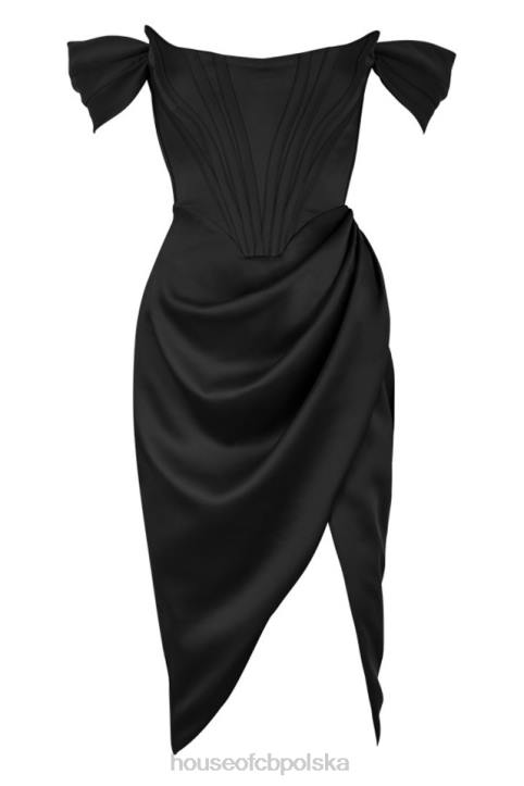 House of CB Loretta czarna satynowa sukienka odkryte ramiona elegancja na każdą okazję