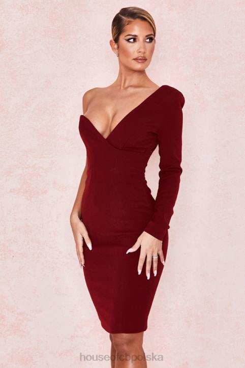 House of CB Sukienka Caprice Wine Na Jedno Ramię Elegancka Modna Odzież