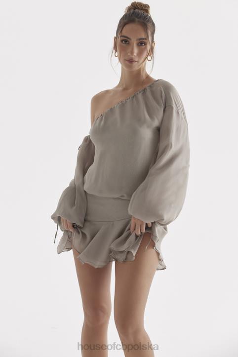 House of CB Wilhelmina popielatozielona sukienka odkryte ramiona trendy moda