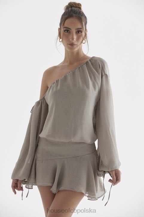 House of CB Wilhelmina popielatozielona sukienka odkryte ramiona trendy moda
