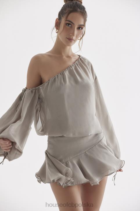 House of CB Wilhelmina popielatozielona sukienka odkryte ramiona trendy moda