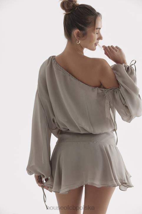 House of CB Wilhelmina popielatozielona sukienka odkryte ramiona trendy moda