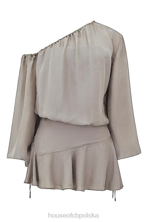 House of CB Wilhelmina popielatozielona sukienka odkryte ramiona trendy moda