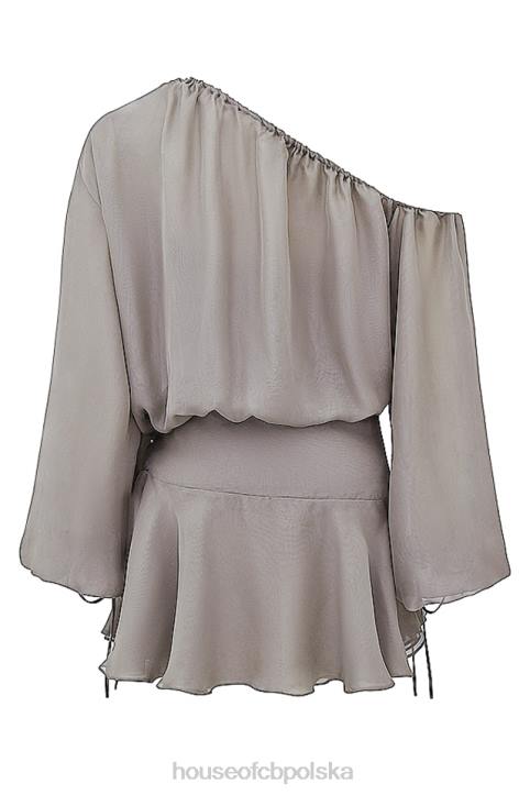 House of CB Wilhelmina popielatozielona sukienka odkryte ramiona trendy moda