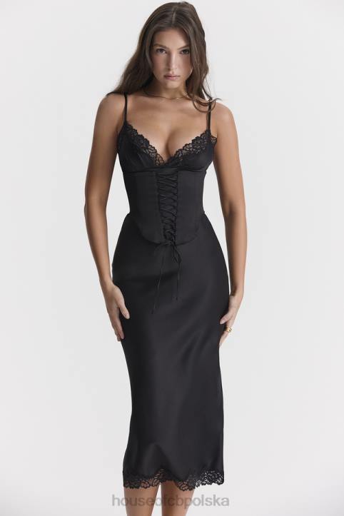 House of CB Czarna satynowa sukienka salma trendy elegancka moda