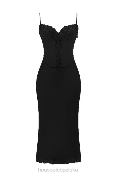 House of CB Czarna satynowa sukienka salma trendy elegancka moda