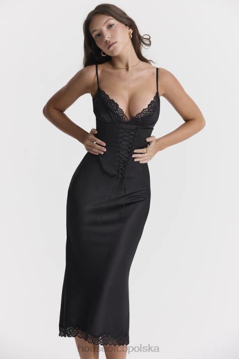 House of CB Czarna satynowa sukienka salma trendy elegancka moda