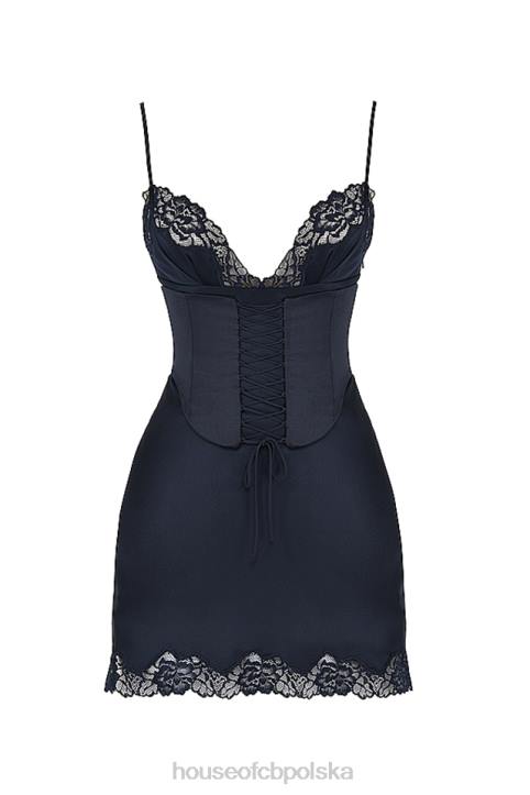 House of CB Granatowa Sukienka Soraya Satynowa Elegancka 4PND372