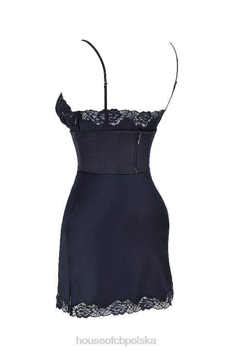 House of CB Granatowa Sukienka Soraya Satynowa Elegancka 4PND372