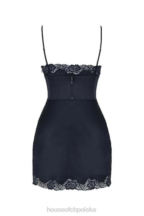 House of CB Granatowa Sukienka Soraya Satynowa Elegancka 4PND372