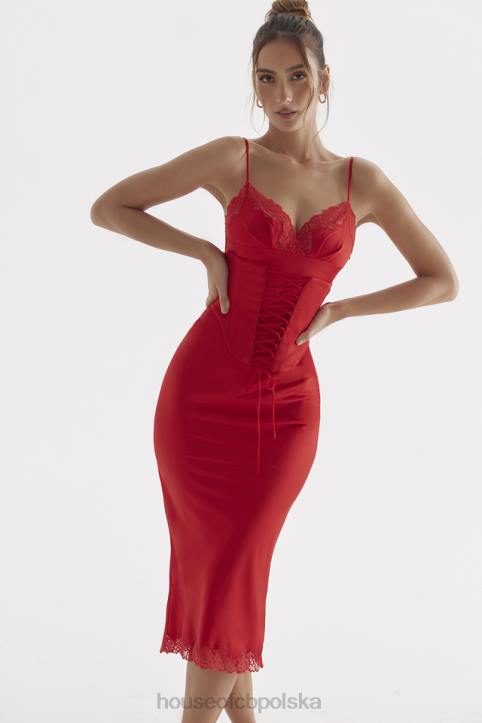 House of CB Sukienka Salma Satynowa Czerwony Róż Modna Elegancka