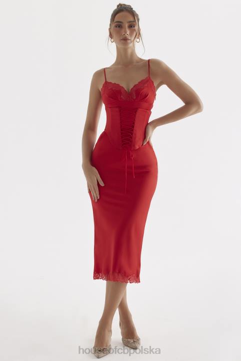 House of CB Sukienka Salma Satynowa Czerwony Róż Modna Elegancka