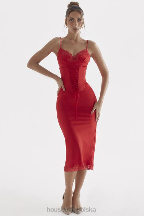 House of CB Sukienka Salma Satynowa Czerwony Róż Modna Elegancka