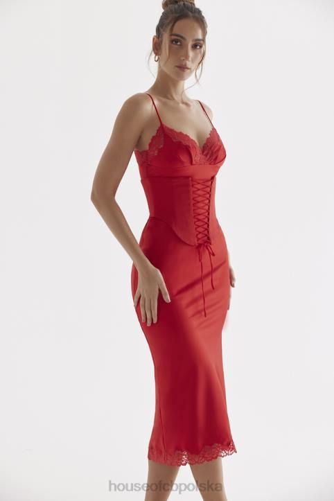 House of CB Sukienka Salma Satynowa Czerwony Róż Modna Elegancka