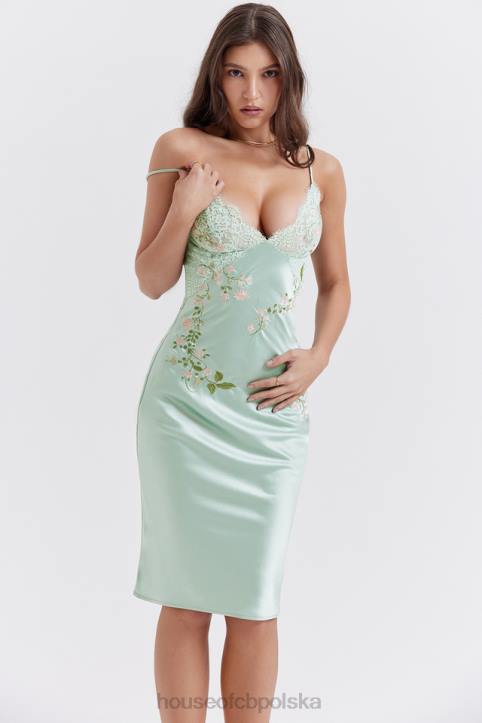 House of CB Sukienka Fallon Haft Jadeitowa Elegancja