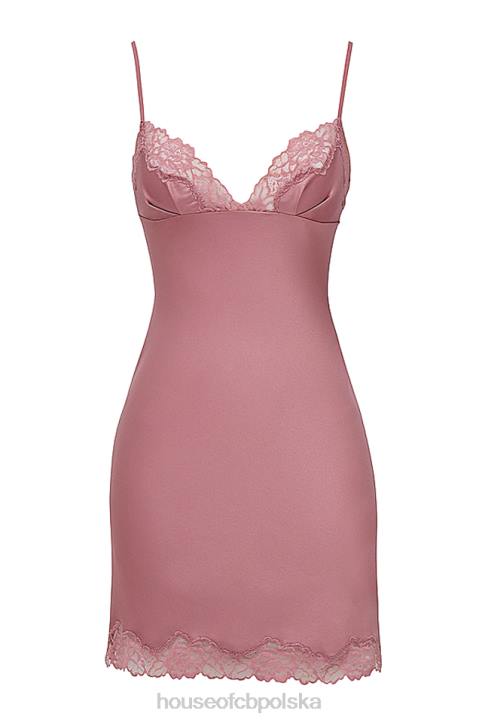 House of CB nia różowo-różowa satynowa sukienka z koronką 4PND369 odzież