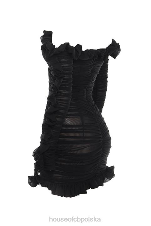 House of CB Czarna, koronkowa sukienka Tatyana z falbankami 4PND633 odzież