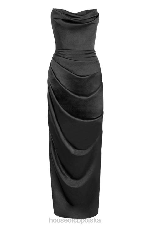 House of CB Czarny Gorset Satynowy Bez Ramiączek Adrienne 4PND588 Elegancja i Styl