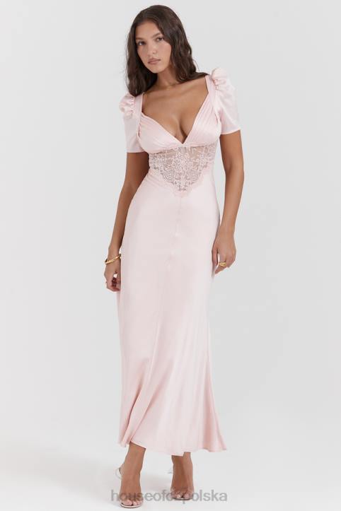 House of CB Rafaela miękka brzoskwiniowa sukienka jedwabna z koronką elegancka moda kobieca