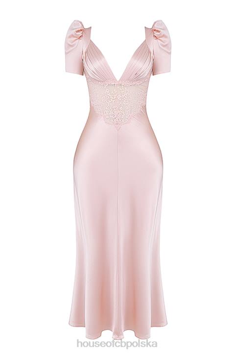 House of CB Rafaela miękka brzoskwiniowa sukienka jedwabna z koronką elegancka moda kobieca