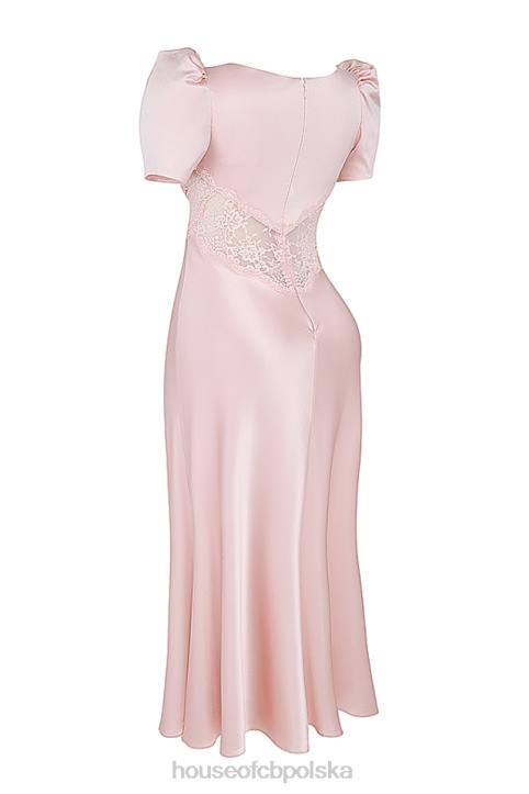 House of CB Rafaela miękka brzoskwiniowa sukienka jedwabna z koronką elegancka moda kobieca