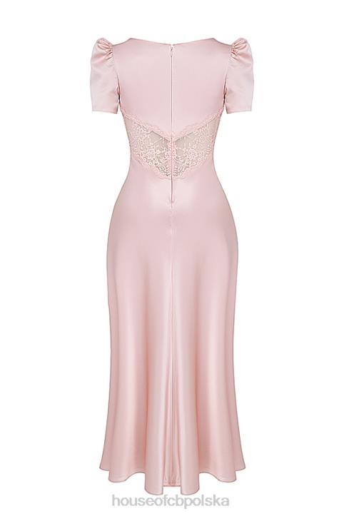 House of CB Rafaela miękka brzoskwiniowa sukienka jedwabna z koronką elegancka moda kobieca