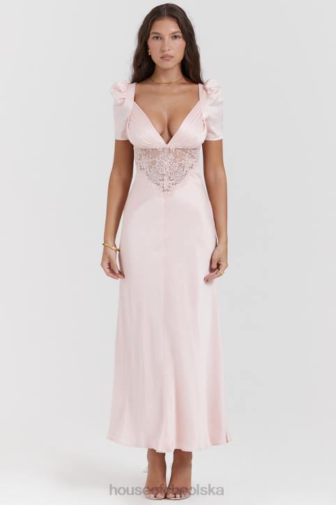 House of CB Rafaela miękka brzoskwiniowa sukienka jedwabna z koronką elegancka moda kobieca