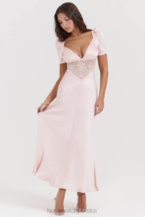 House of CB Rafaela miękka brzoskwiniowa sukienka jedwabna z koronką elegancka moda kobieca