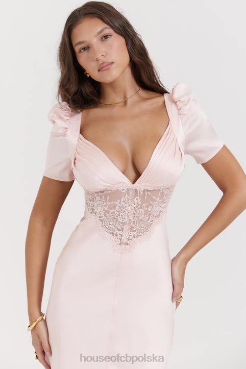 House of CB Rafaela miękka brzoskwiniowa sukienka jedwabna z koronką elegancka moda kobieca