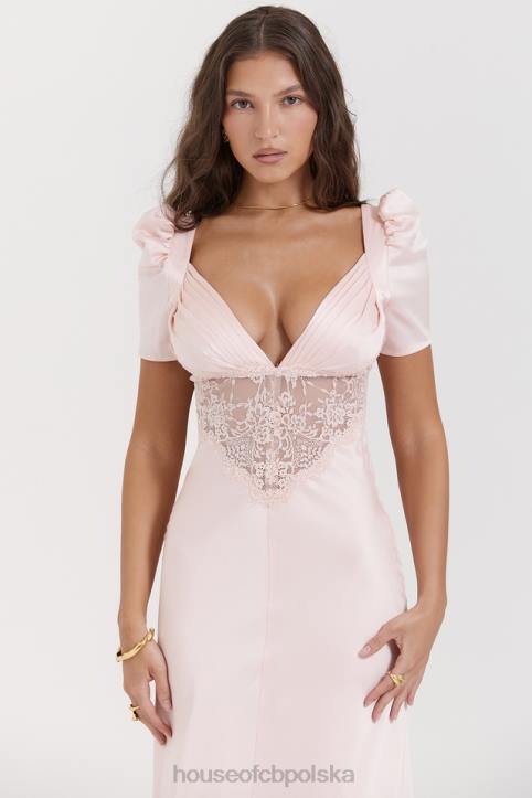 House of CB Rafaela miękka brzoskwiniowa sukienka jedwabna z koronką elegancka moda kobieca