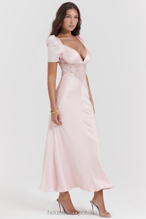 House of CB Rafaela miękka brzoskwiniowa sukienka jedwabna z koronką elegancka moda kobieca