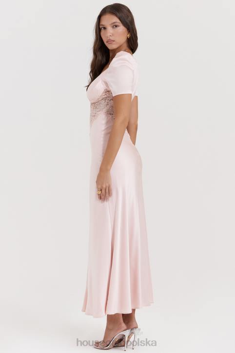 House of CB Rafaela miękka brzoskwiniowa sukienka jedwabna z koronką elegancka moda kobieca