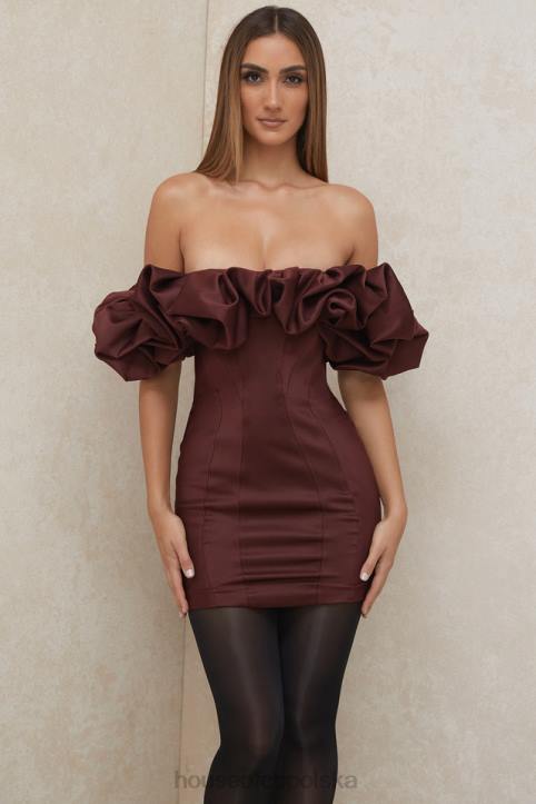 House of CB Sukienka Satynowa Bez Ramiączek Falbana Raisin Modna Elegancka
