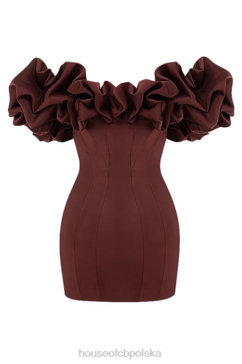 House of CB Sukienka Satynowa Bez Ramiączek Falbana Raisin Modna Elegancka